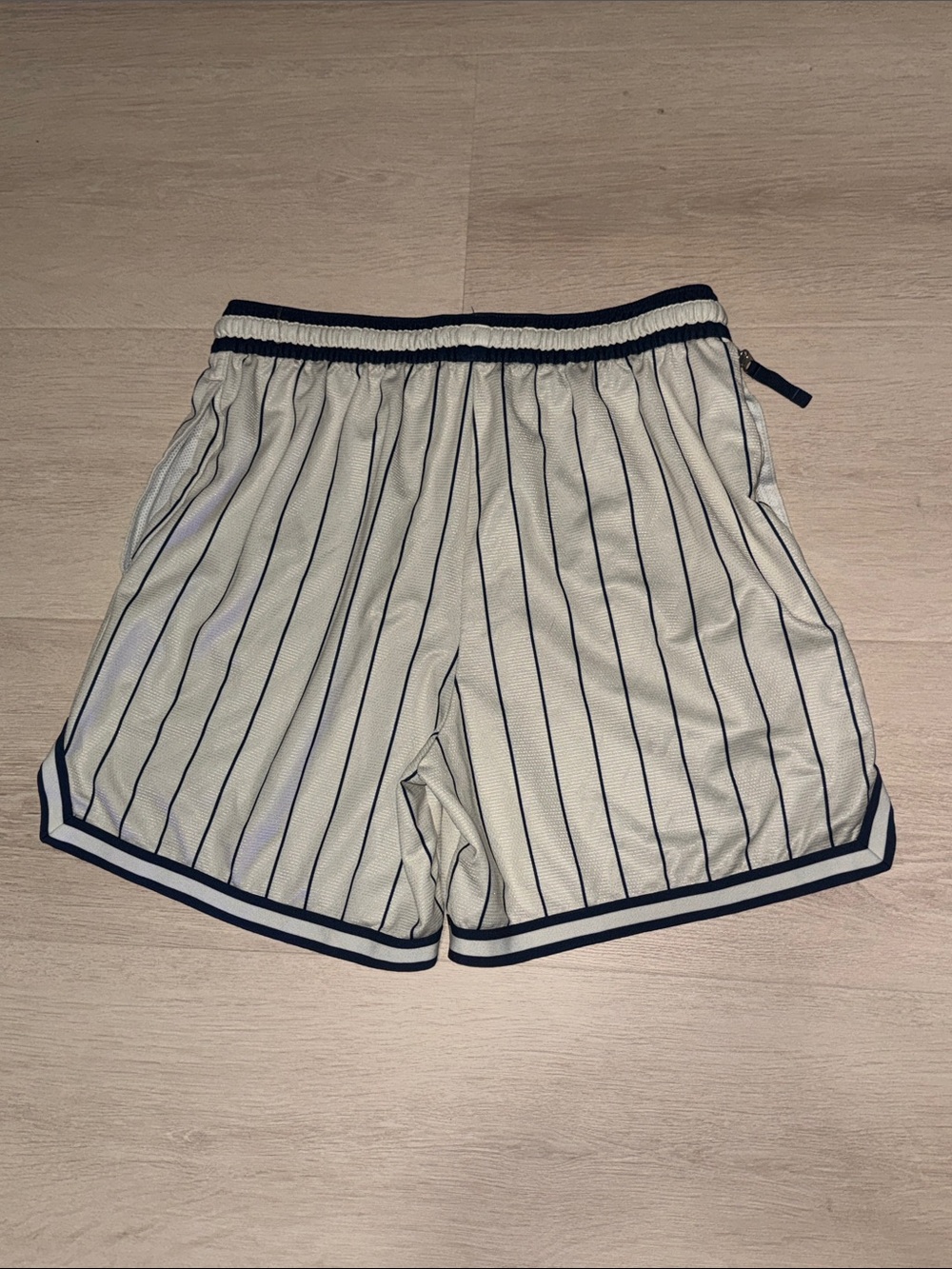 Nike White Basketball Shorts with Navy Pinstripes - Picture 5 of 5
